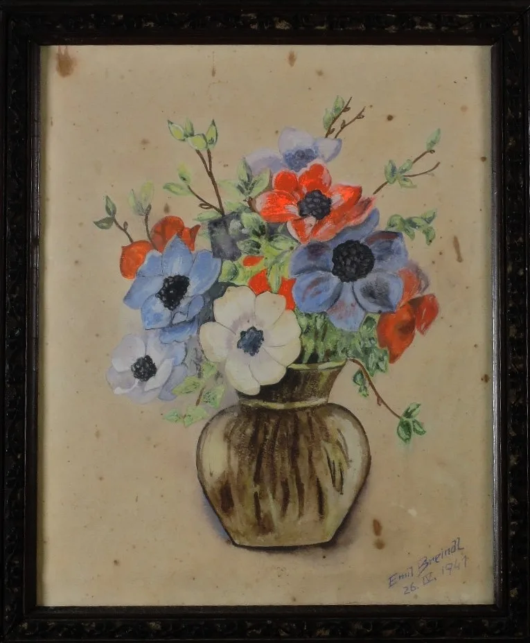 Emil Breindl, Vase mit Blumen, signiert 26.IV.1941, Wasserfarben auf Papier