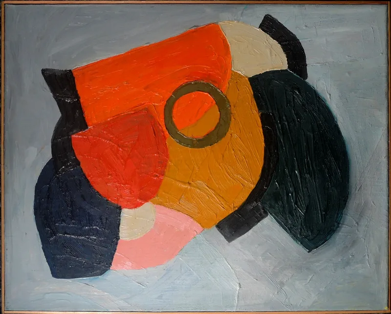 Jungfrau Johanna Artmann, Komposition B3, Mixed Media auf Leinwand, verso sig.