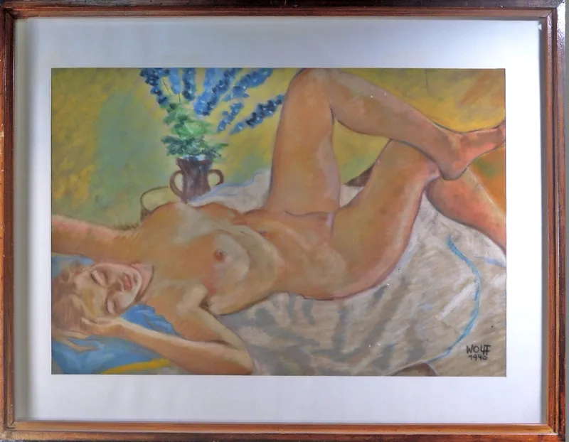 Franz Xaver Wolf, Liegender weiblicher Akt, Aquarell