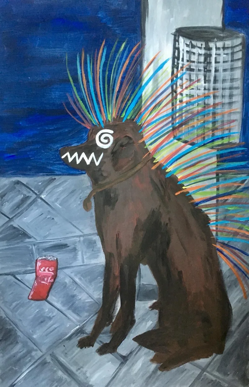 Dimitri Holzinger, Punk Dog, Acryl auf Leinwand, sig.