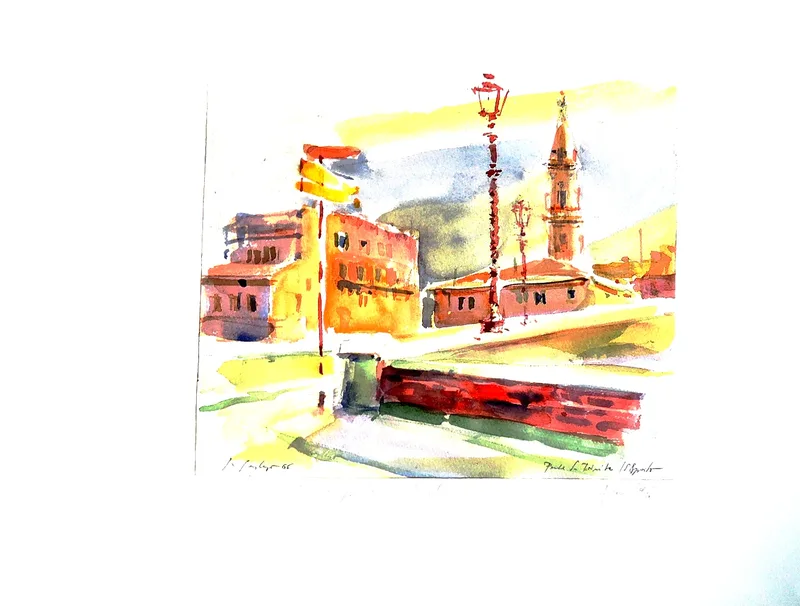 Kurt Panzenberger, Florenz Ponte S. Trinita Campanile S. Spirito, Aquarell