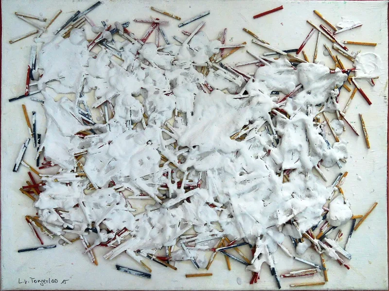 Leo van Tongerloo, Schneelandschaft, Wood and lacquer on canvas