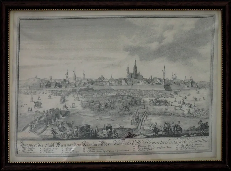 Johann Adam Delsenbach, Prospect der Stadt Wien vor dem Burg-Thor, Kunstdruck auf Seide
