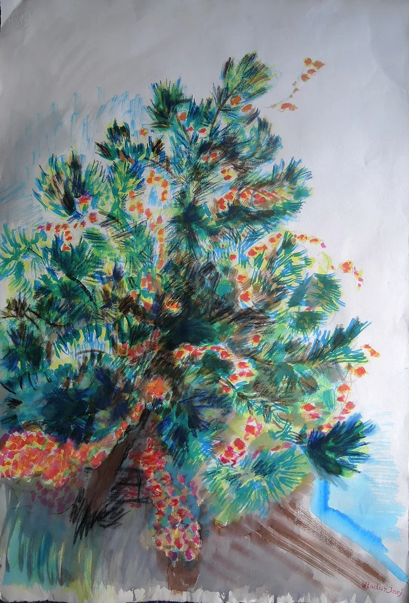 Josef O. Wladar, Baum I, Mixed media on handmade paper undated