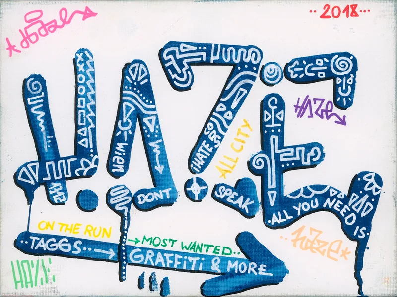 HAZE, Tag (blau), Marker auf Leinwandkarton