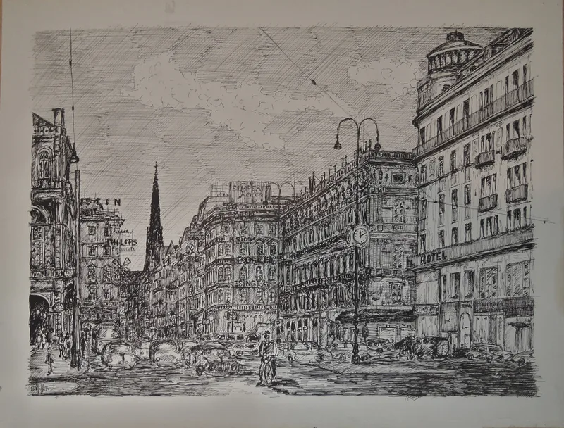 W. Pfaff, Wien, Innere Stadt, Tuschezeichnung 1974