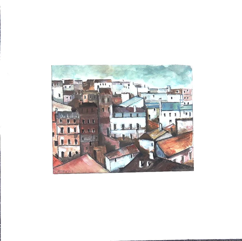 Johann Kopecek, Paysage de Banlieue, Aquarell mit Passepartout