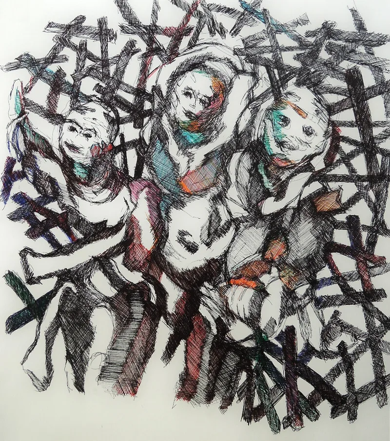 Patrick Mougeot, Ohne Titel 6, verso signiert, Öl und Tinte auf Papier