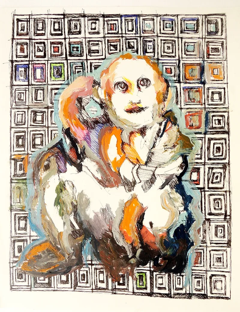 Patrick Mougeot, Ohne Titel 7, verso signiert, Öl und Tinte auf Papier