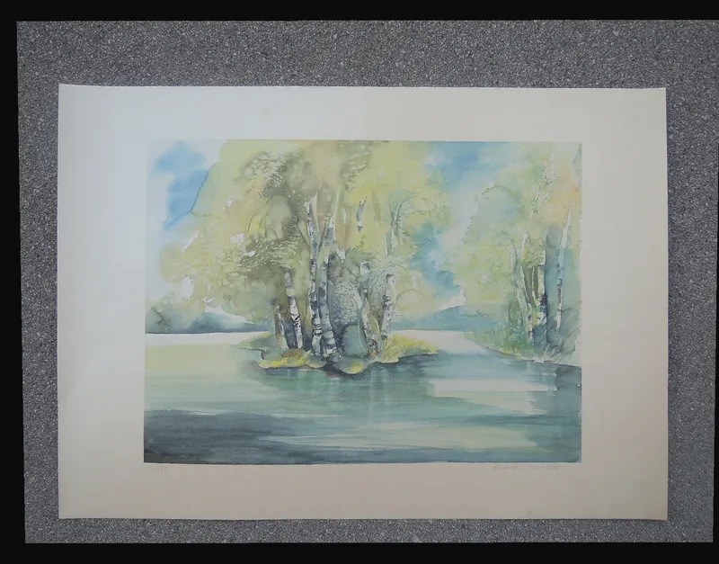 Klara Scholler, Aulandschaft mit Birken, Lithographie