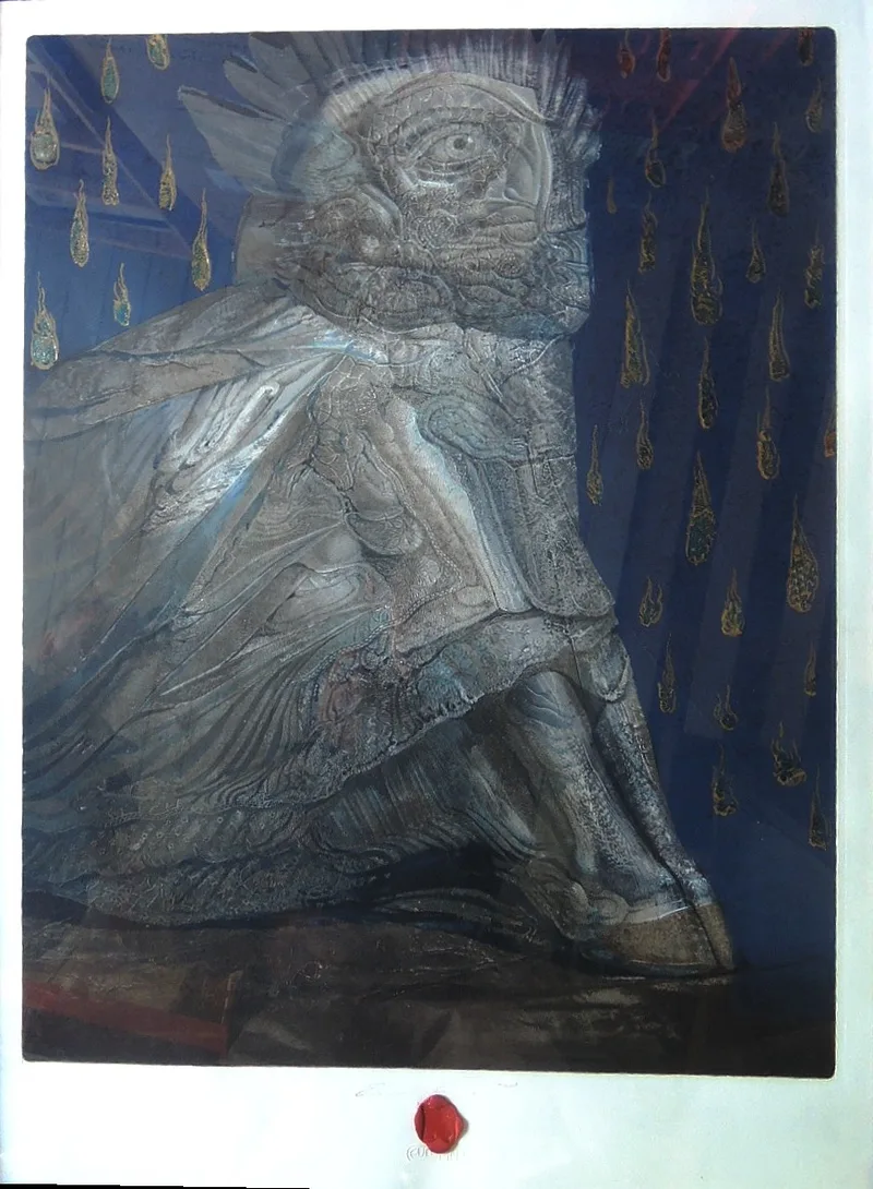 Ernst Fuchs, Agnus Mysticus 1974/1975, Lithographie mit Folienprägung, stempelsigniert