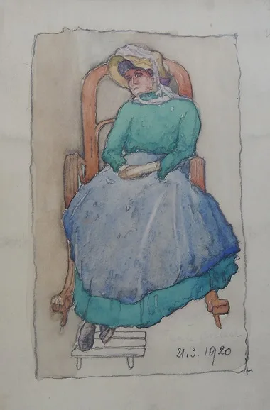 Josef Okar Wladar, Josef Oskar Wladar, Bleistift mehrfarbig aquarelliert auf Karton