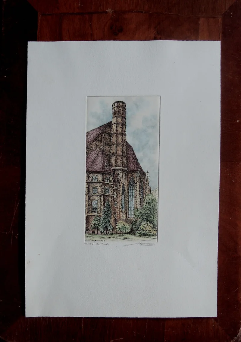 Gerson Kovacs, Minoritenkirche Wien I, Etching hand-coloured