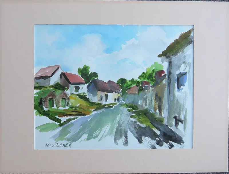 Heinz Riemer, Kellergasse in Reintal, Bernhardsthal/Weinviertel, Niederösterreich, Aquarell, o
