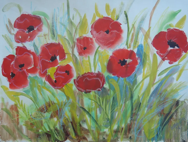 Unbekannt, Mohnblumen, Mischtechnik
