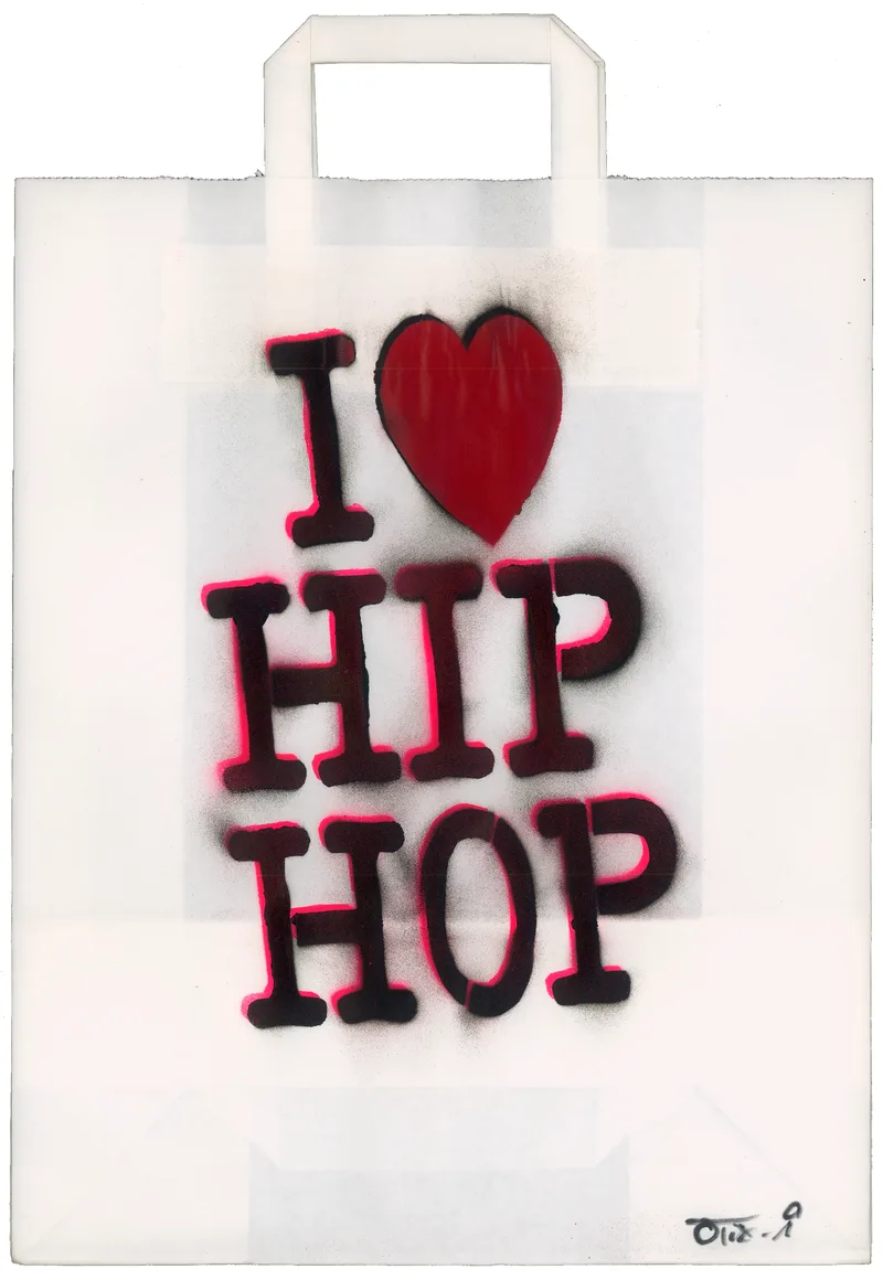 Sebastian Nowak, I Love Hip Hop, Spray auf Papiertasche