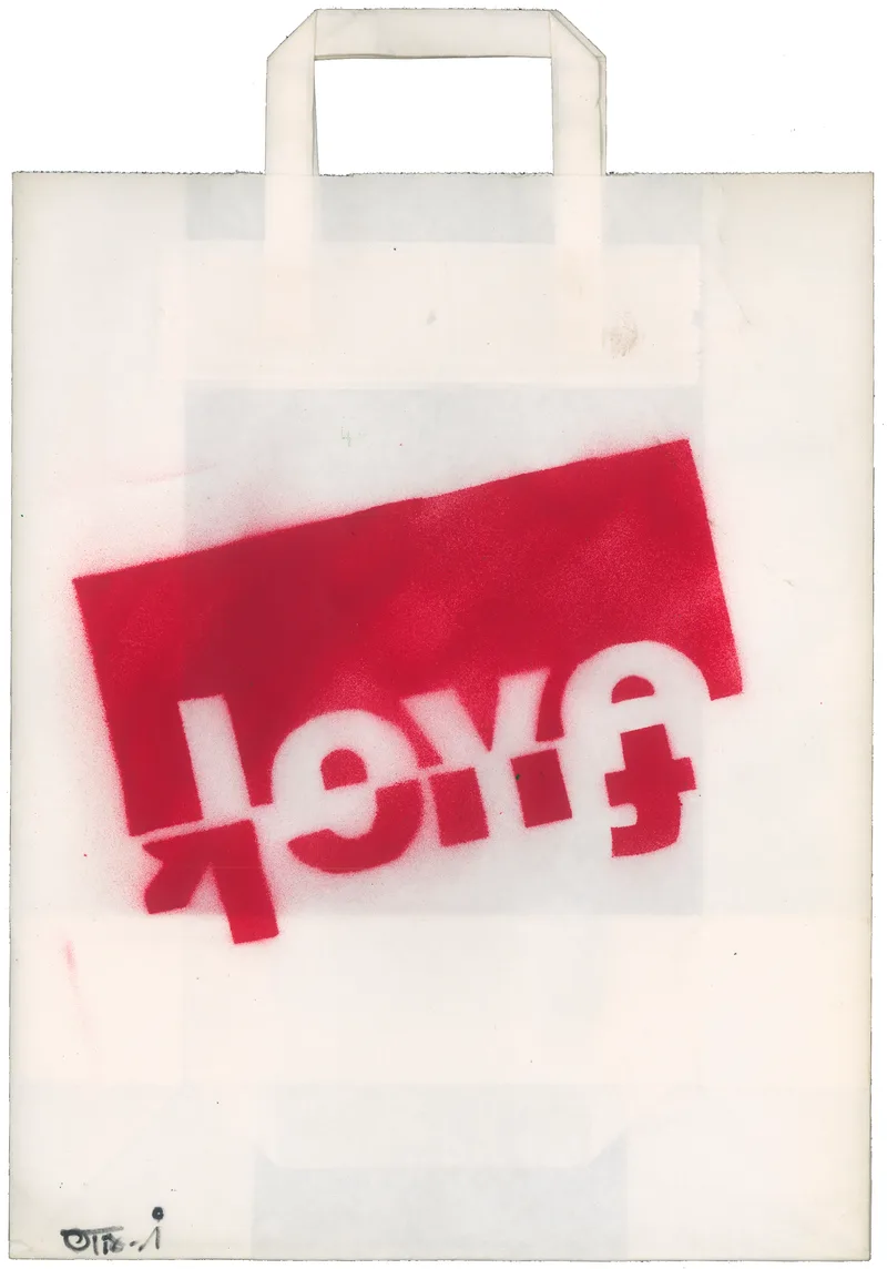 Sebastian Nowak, Love/Fuck, Spray auf Papiertasche