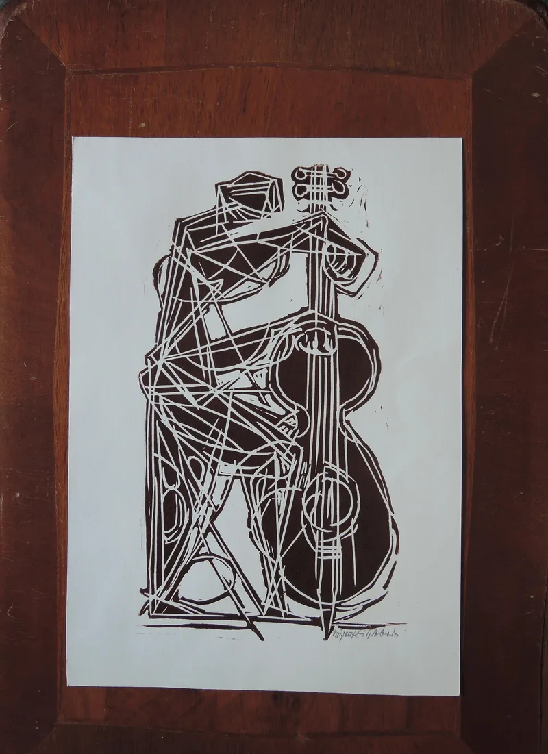 Vinzenz Sloboda, Die Bratsche, Linolschnitt 1972