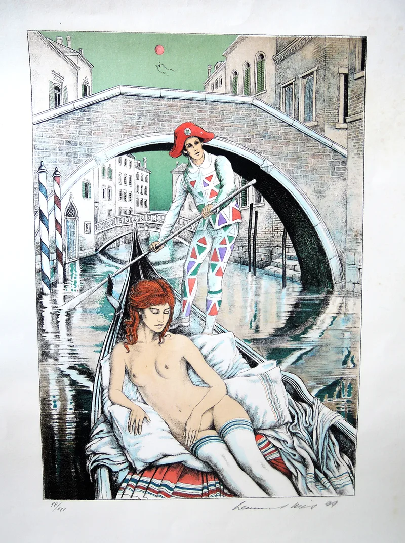 Helmut Kies, La belle de Venice, Farblithographie, originalsigniert