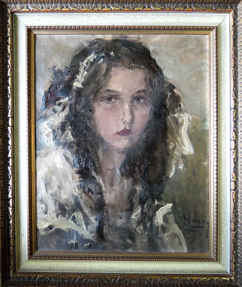 Aurel Naray, Mädchenportrait II, Portret de tiganca (Ulei pe pinza), Oil on canvas