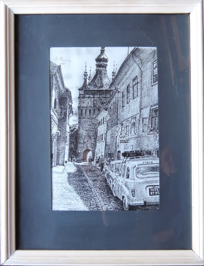 Dimitrie Balica, Glockenturm in Sighisoarei Rumänien Siebenbürgen, Ink