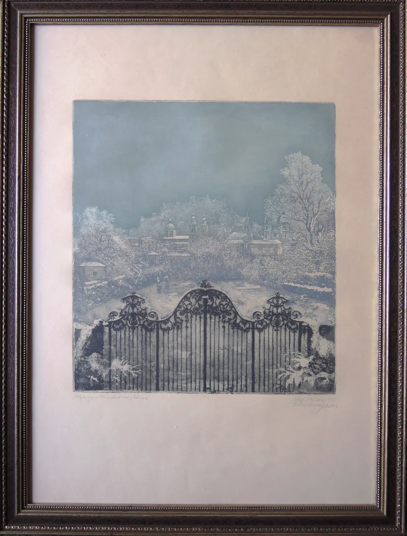 Erhard Amadeus-Dier, Salzburg, Mirabell im Schnee, Radierung
