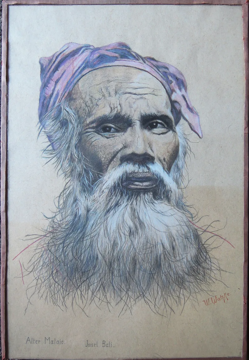 W. Watzke, Alter Malaie Insel Bali/ Indonesien, Chalk in colour signed titled
