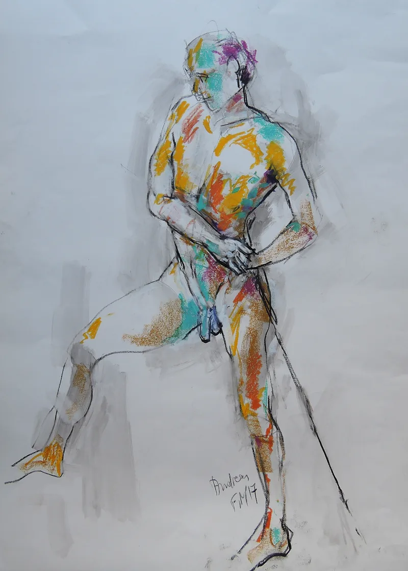 Fritz Miedler, Männlicher Akt Andreas I, Chalk in colour