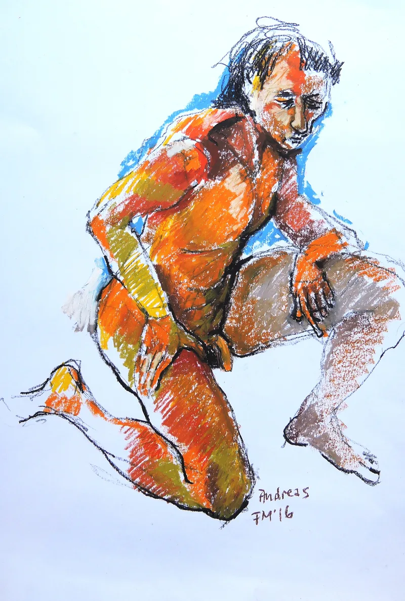 Fritz Miedler, Männlicher Akt Andreas II, Chalk in colour