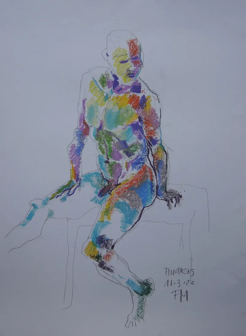 Fritz Miedler, Männlicher Akt Andreas V, Chalk in colour