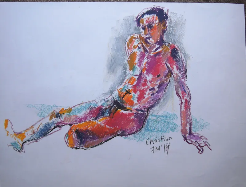 Fritz Miedler, Männlicher Akt Christian, Chalk in colour