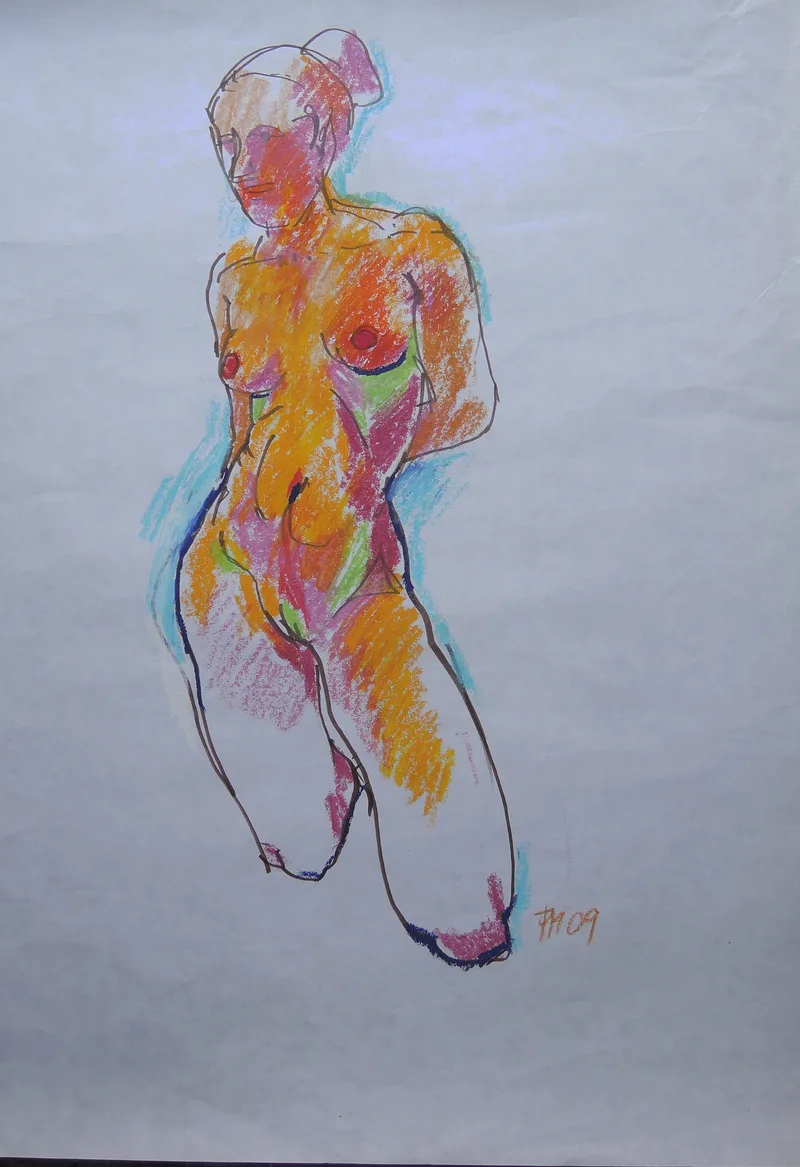 Fritz Miedler, Weiblicher Akt IV, Chalk in colour