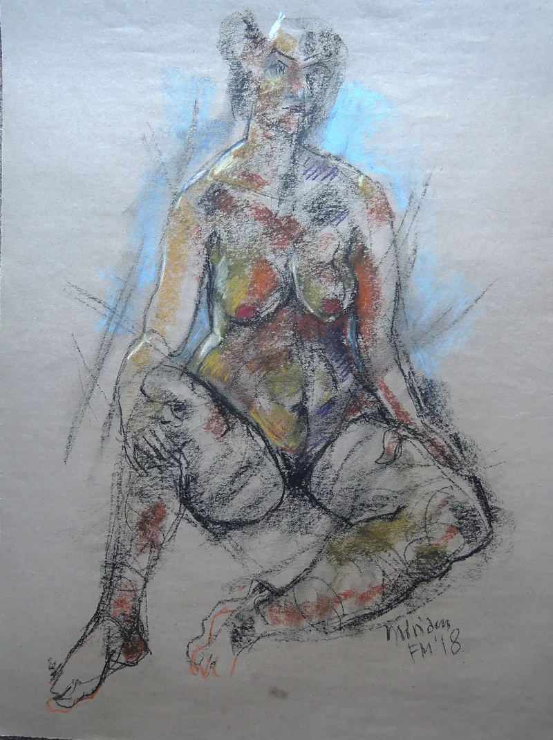 Fritz Miedler, Weiblicher Akt Miriam, Chalk in colour
