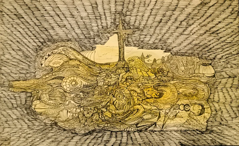 Lutz Peuker, Charmante Unruhe in Amidas Welt, Tusche auf Zeichenpapier