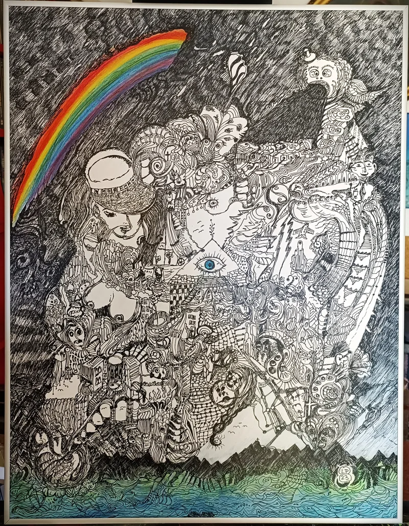 Lutz Peuker, Halber Regenbogen, Acryl und Edding auf Karton