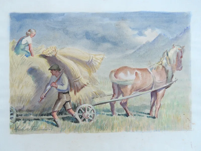 Theodor Klotz-Dürrenbach, Erntewagen, Mischtechnik o