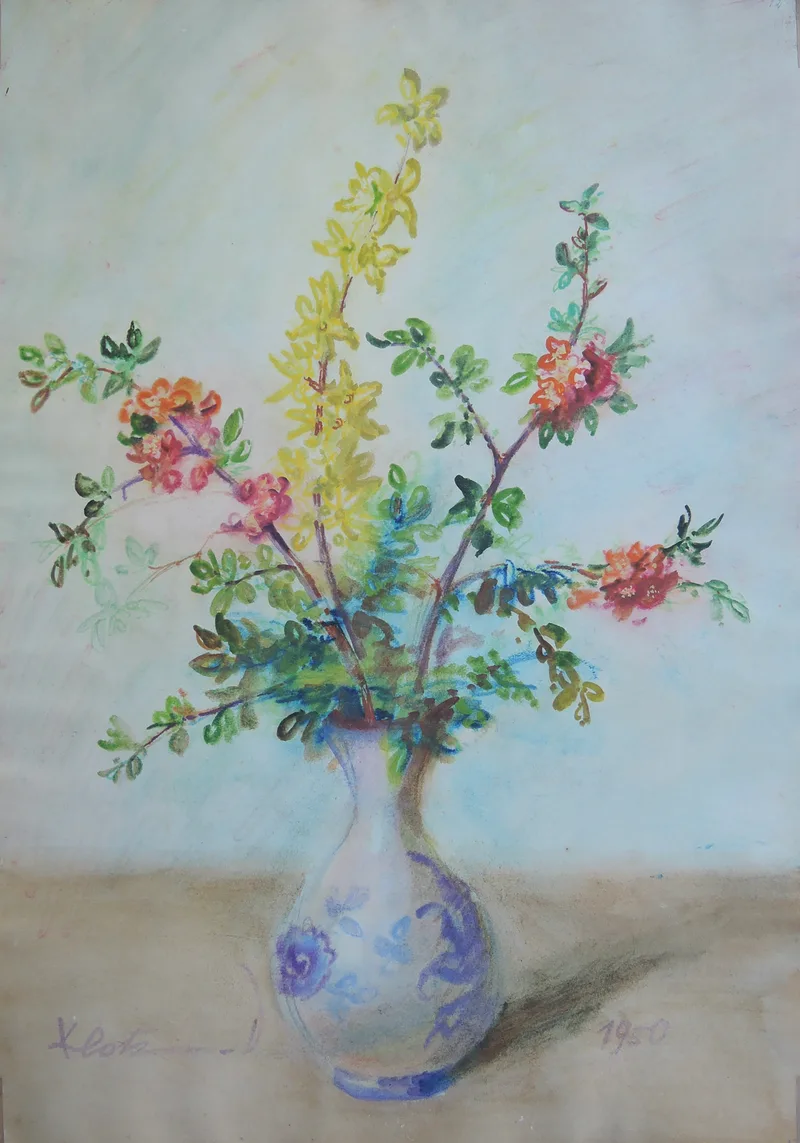 Theodor Klotz-Dürrenbach, Vase mit Blumen 4, Kreide
