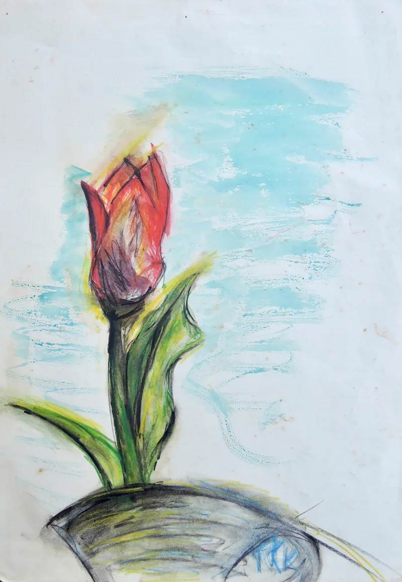Theodor Klotz-Dürrenbach, Vase mit Blumen 3, Kreide