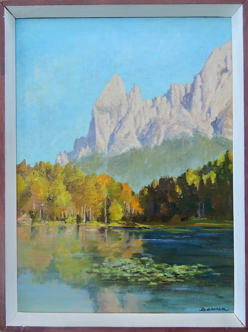 Hans Barma, Seelandschaft mit Gebirge, Öl auf Platte