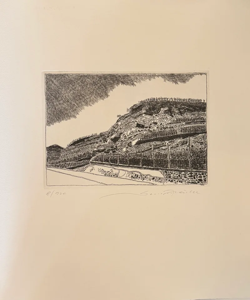 Hermann Härtel, Weingarten vor Stein, Radierung aus der Mappe „Die Wachau“ 1985