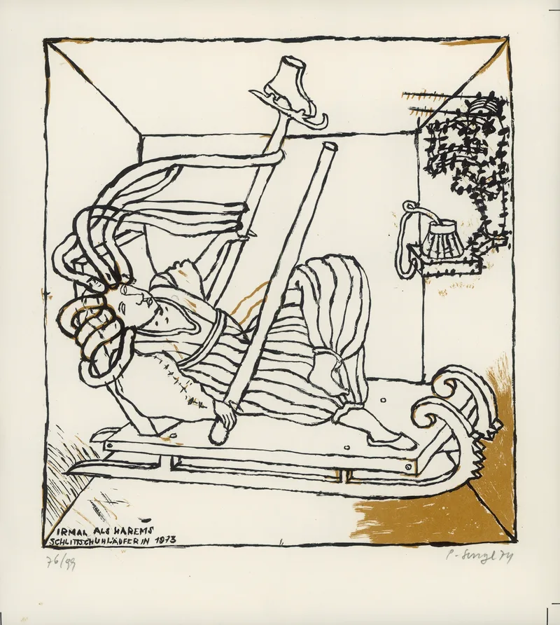 Peter Sengl, Irma als Haremsschlittschuhläuferin, Lithographie