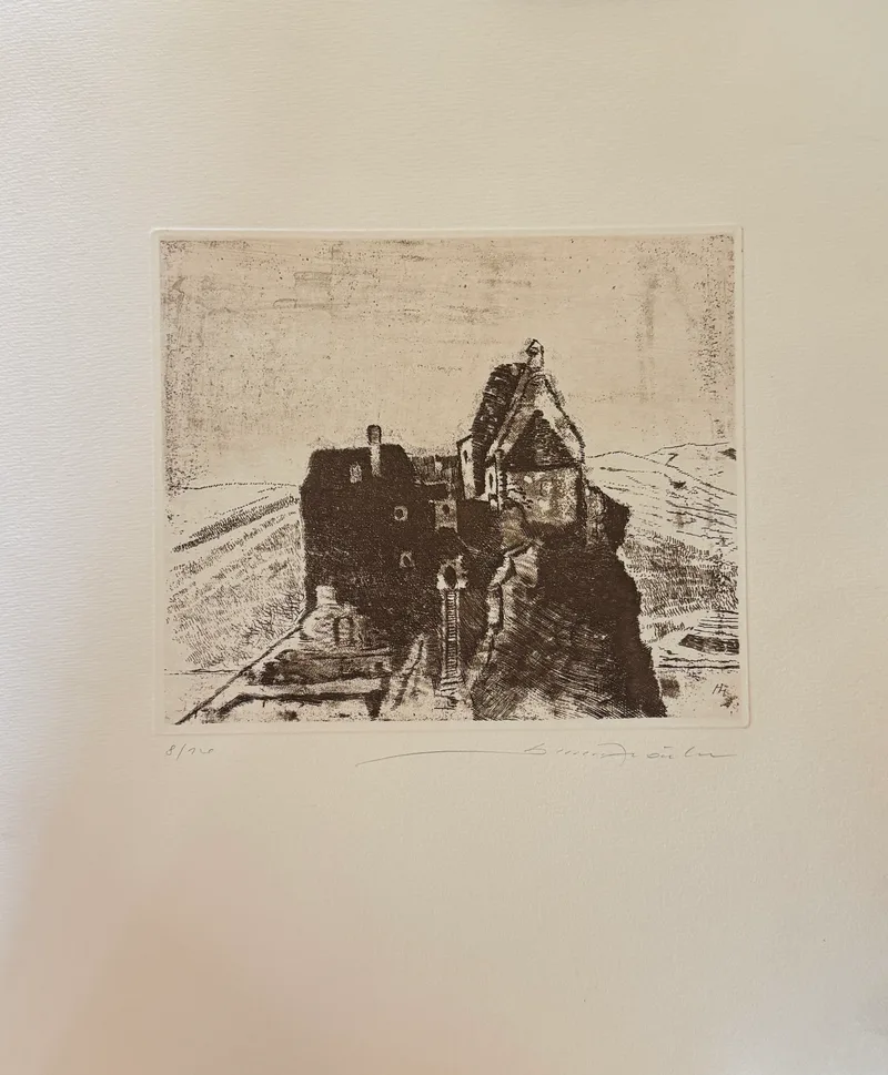 Hermann Härtel, Burgruine Aggstein, Radierung aus der Mappe „Die Wachau“ 1985