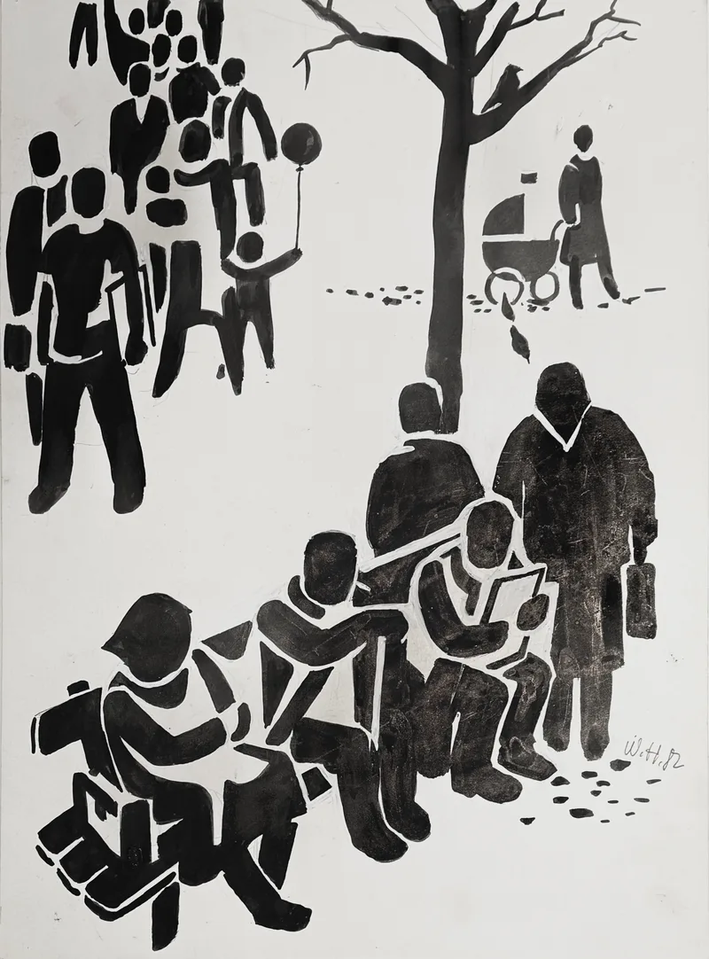 Monochrammist W.H., Parkszene, Ink on card