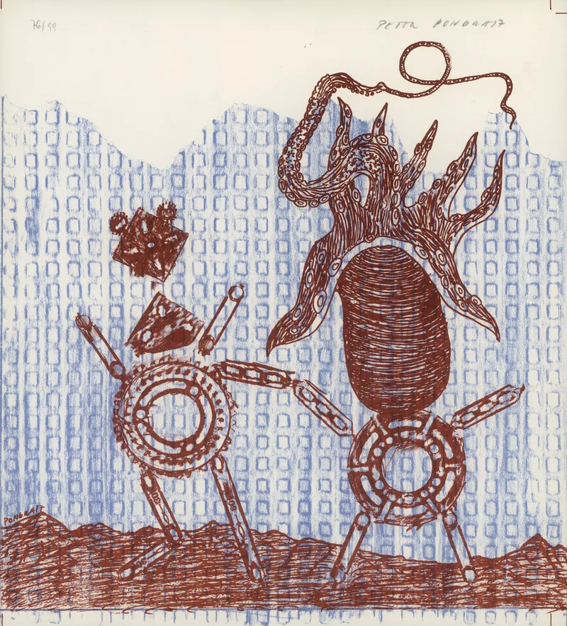 Peter Pongratz, Zwei seltsame Figuren, Lithographie