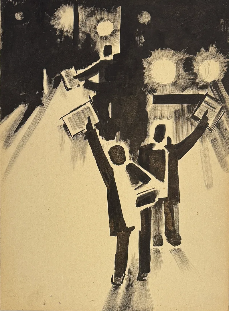 Monochrammist W.H., Zwei Zeitungsverkäufer, Tusche auf Karton