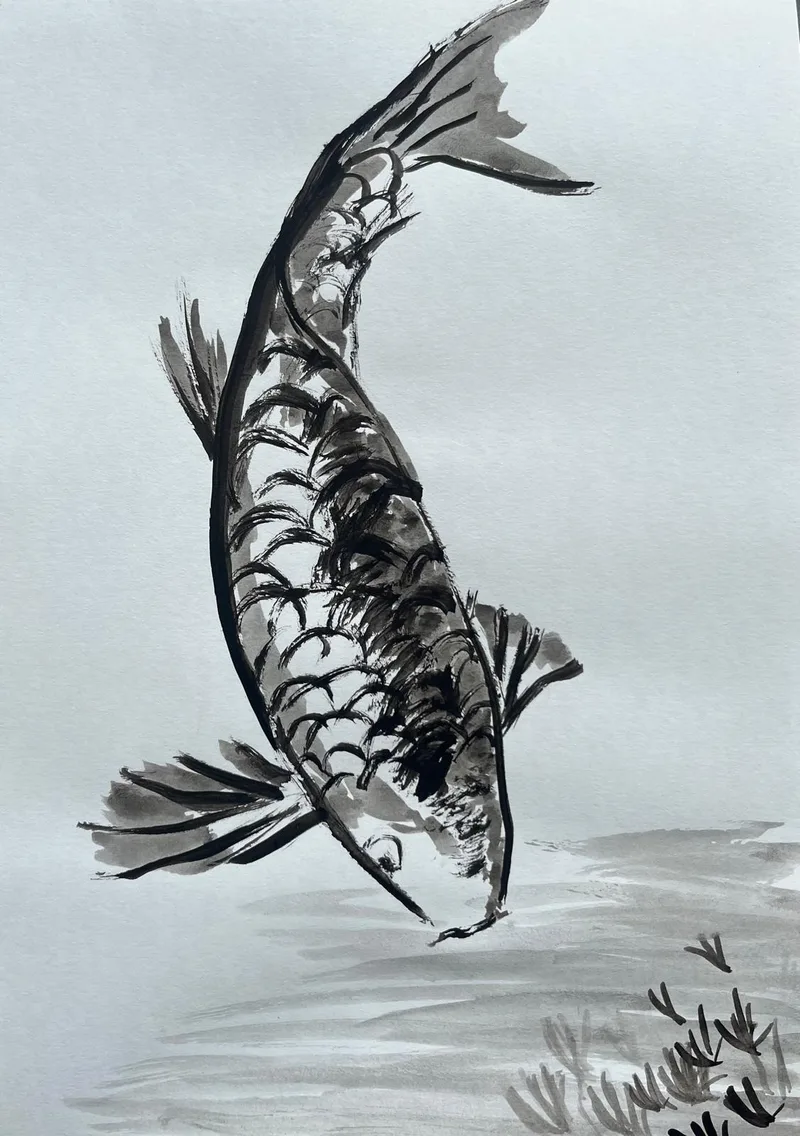 Lín Lánxīn, Koi, Chinesische Tusche auf Papier