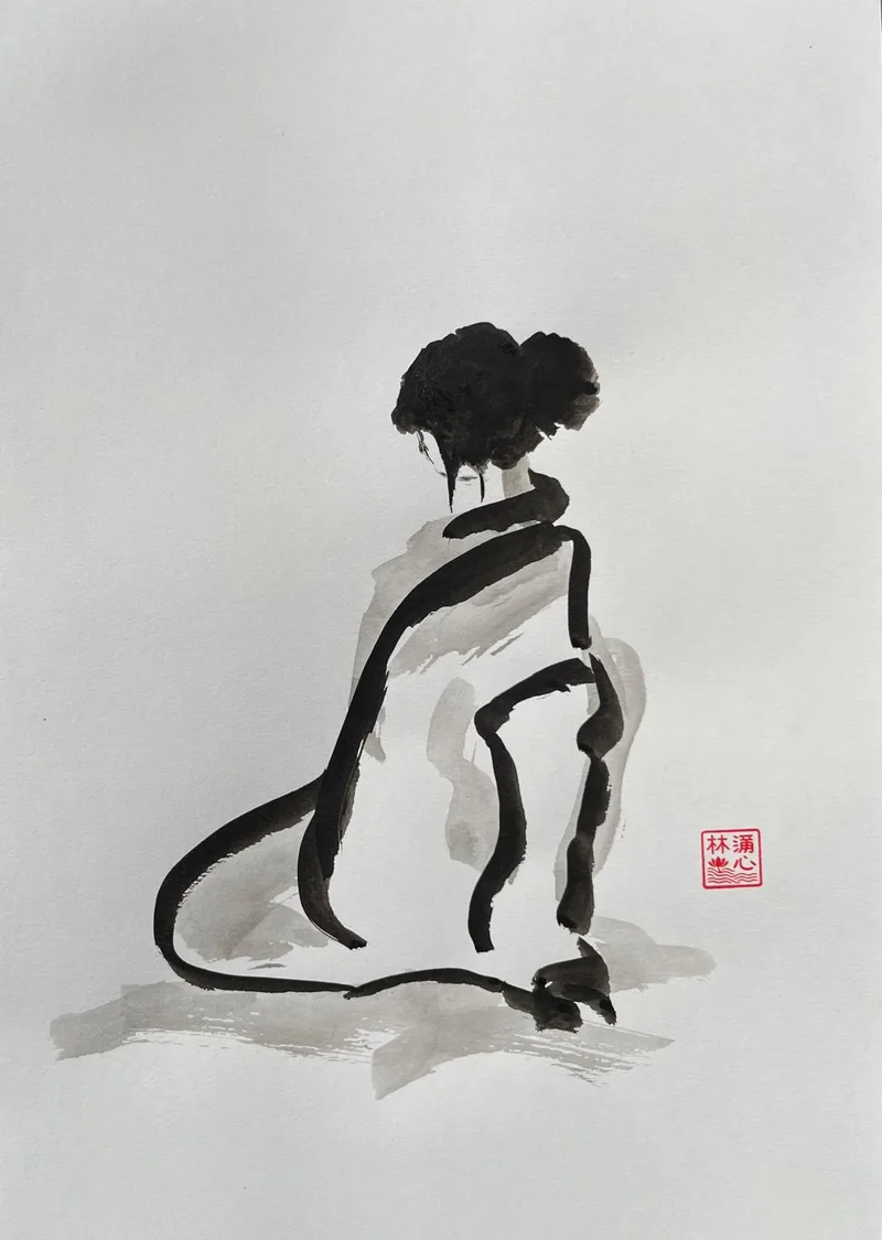 Lín Lánxīn, Geisha, Chinesische Tusche auf Papier