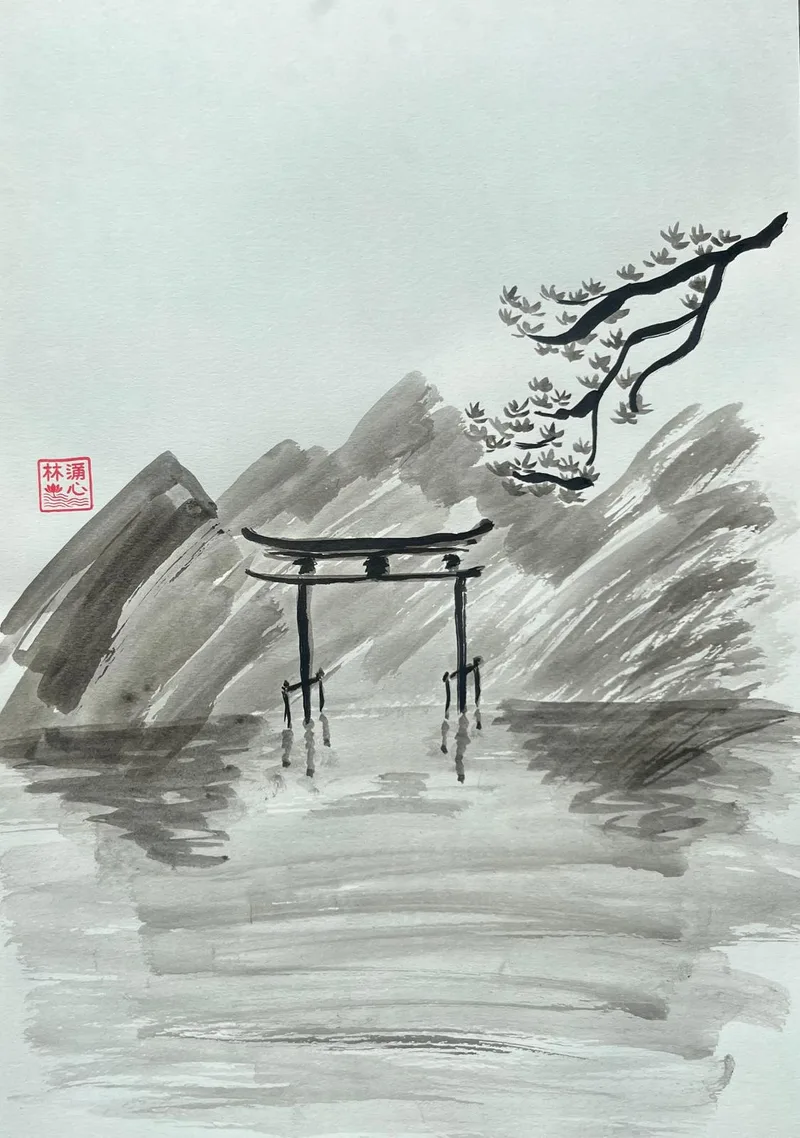 Lín Lánxīn, Torii, Chinesische Tusche auf Papier