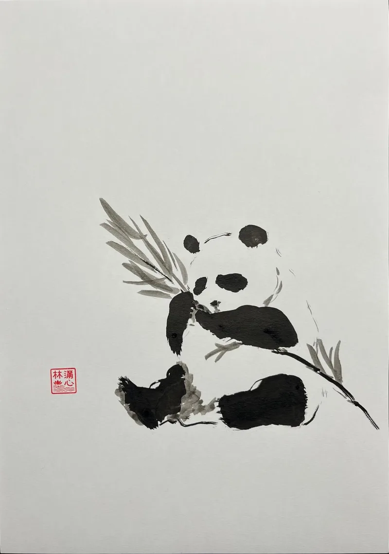 Lín Lánxīn, Panda, Chinesische Tusche auf Papier