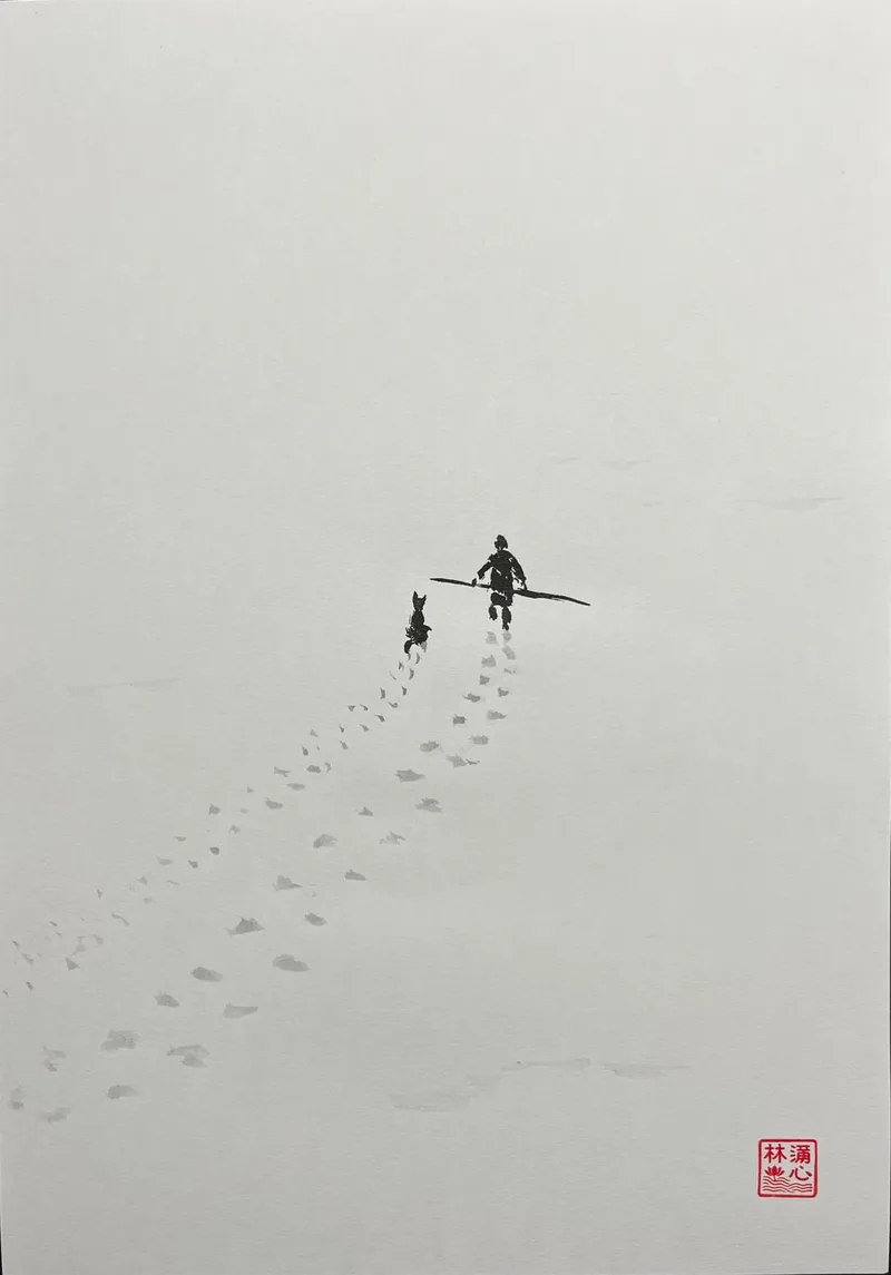 Lín Lánxīn, Spuren im Schnee, Chinesische Tusche auf Papier